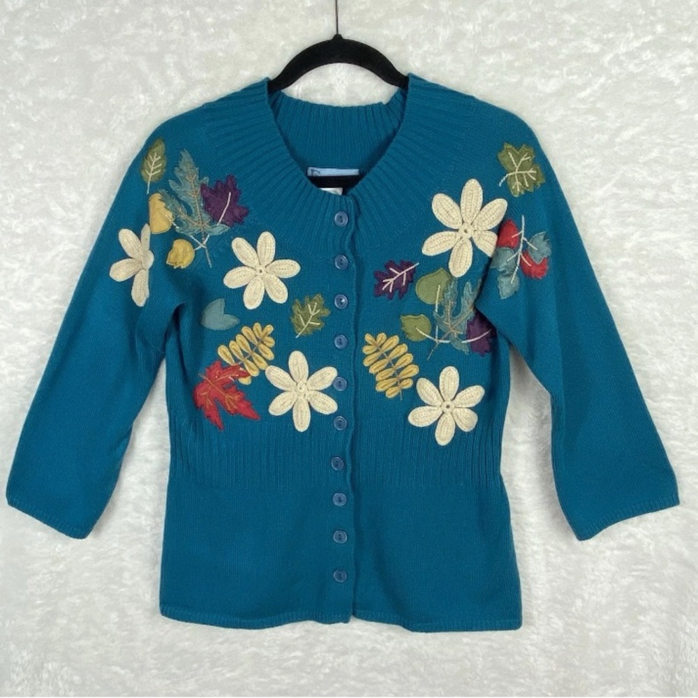 Woodland‎ Fairy  Cardigan Sweater Women’s M Cottagecore Teal Whimsy Fairycore
